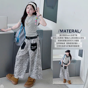 Bé Gái Da Báo In Quần Crop Mùa Hè Phong Cách Mới Trẻ Em Túi Khâu Quần Thẳng