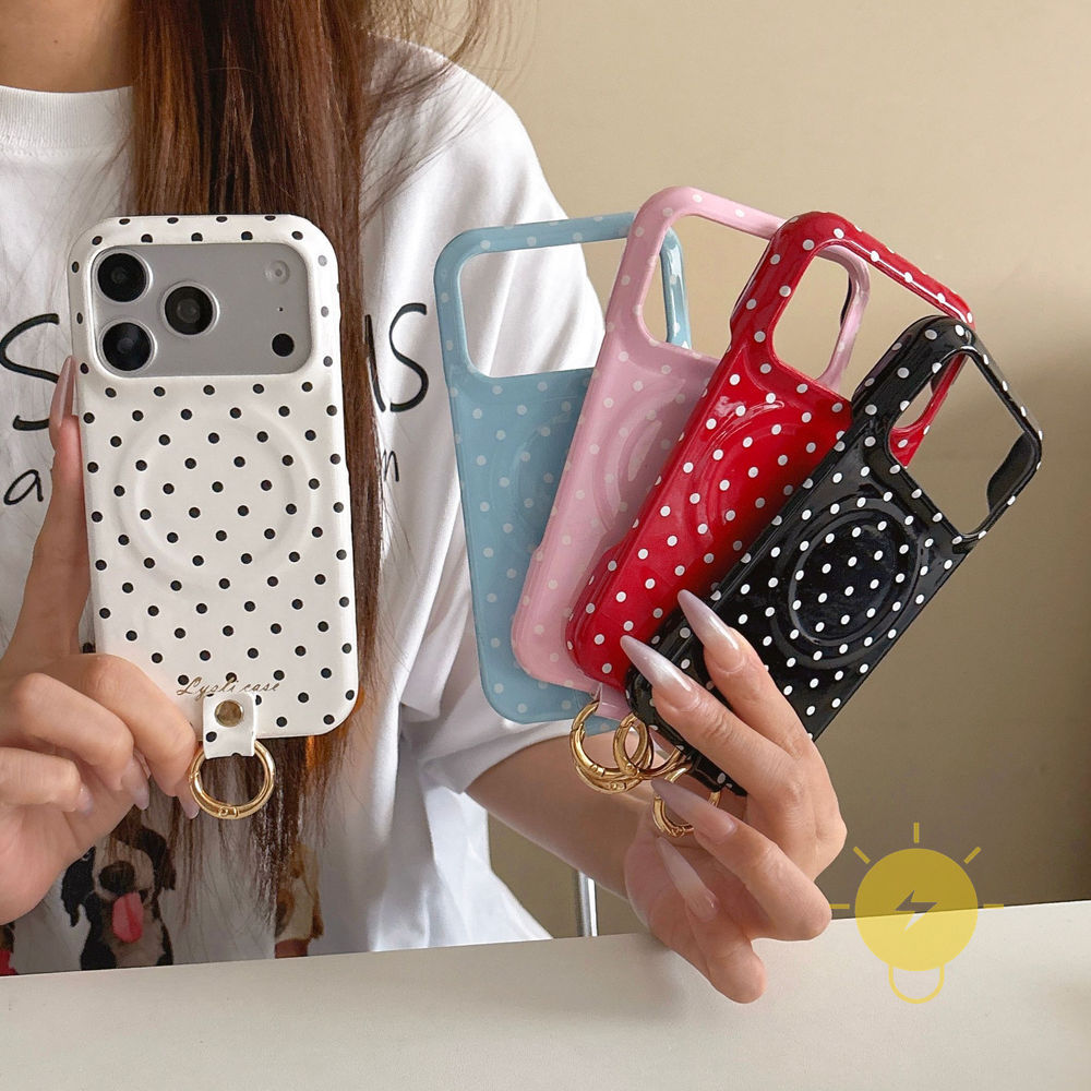 Phone Case For iPhone 17 Pro Max 16 15 14 13 TPU Magnetic Polka Dot Ring Polka Dot Aesthetic Korean Cute