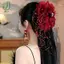 Nữ Lưới Sang Trọng Ngọc Trai Hoa Dây Kẹp Tóc Nữ Lông Tơ Cá Mập Vuốt Tóc Phụ Kiện Tóc Mũ Đội Đầu