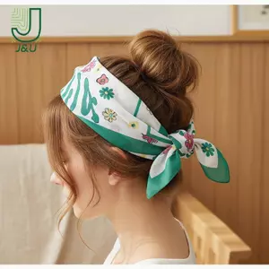 Khăn choàng vuông vải lanh Cotton dành cho nữ Thiết kế in nhẹ 58cm Hoàn hảo cho mọi trang phục