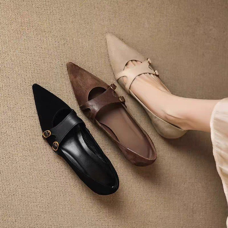 Thời Trang Phong Cách Mới Thấp Giày Slip On Bên Trong Tăng Chiều Cao PU Mũi Nhọn Miệng Nông Giày Cao Su Nữ Thoải Mái Mặc Bên Ngoài Chống Trơn Trượt Chống Mài Mòn Nhà Máy Giá Bán Buôn