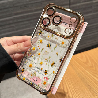 Ốp Lưng Cho Huawei Honor 600 400 Pro Lite X6D X7D X9D X8C X8B X8D X8A X7A X6C X9B X6A X9A X5B X5C P30 Pro Lite Vỏ Điện Thoại Mạ Hoạt Hình Hoa Cúc Góc Bảo Vệ Không Khí