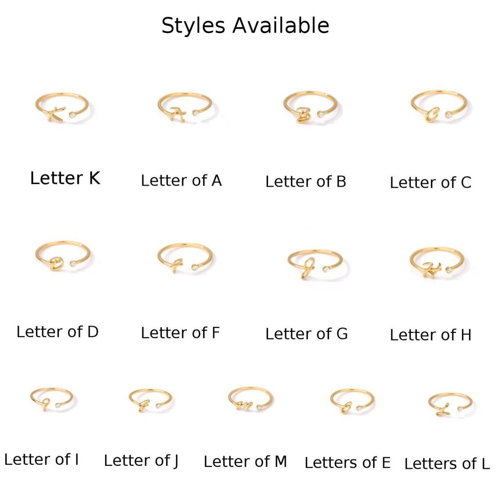 Nhẫn đồng 26 chữ cái đương đại với đá zircon, điều chỉnh vừa vặn cá nhân