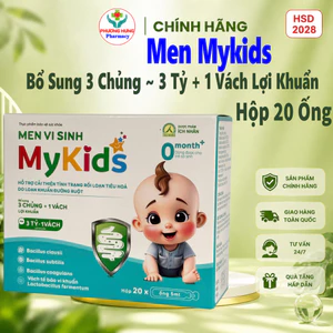 Men Vi Sinh Mykids Bổ Sung 3 Chủng ~ 3 Tỷ + 1 Vách Lợi Khuẩn, Dùng Được Cho Trẻ Sơ Sinh -Hộp 20 Ống