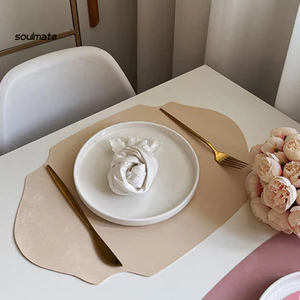 Linh hồn| Không thấm nước Placemat Da nhân tạo Placemat Retro Hình bầu dục không đều Placemat Chịu nhiệt Chống trượt Da nhân tạo Bàn ăn thanh lịch Bảo vệ cho Hom
