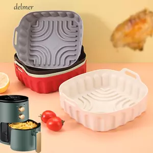 Tấm lót nồi chiên không khí bằng silicon DELMER, Khay nướng nồi chiên không khí nhiều màu chống dính, Khay nướng thực phẩm 7 / 8 Inch vuông bền bỉ Nhà bếp