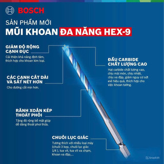 Mũi khoan BOSCH HEX-9 3-12mm đa năng: Khoan bê tông, nhôm, gỗ, tường gạch...