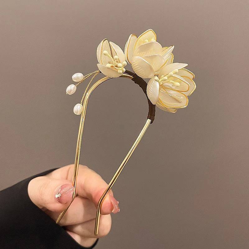 LUImo Vintage Kẹp Tóc Hợp Kim Thiết Kế Mộc Lan Phụ Kiện Tăng Cường Trang Trí Tóc