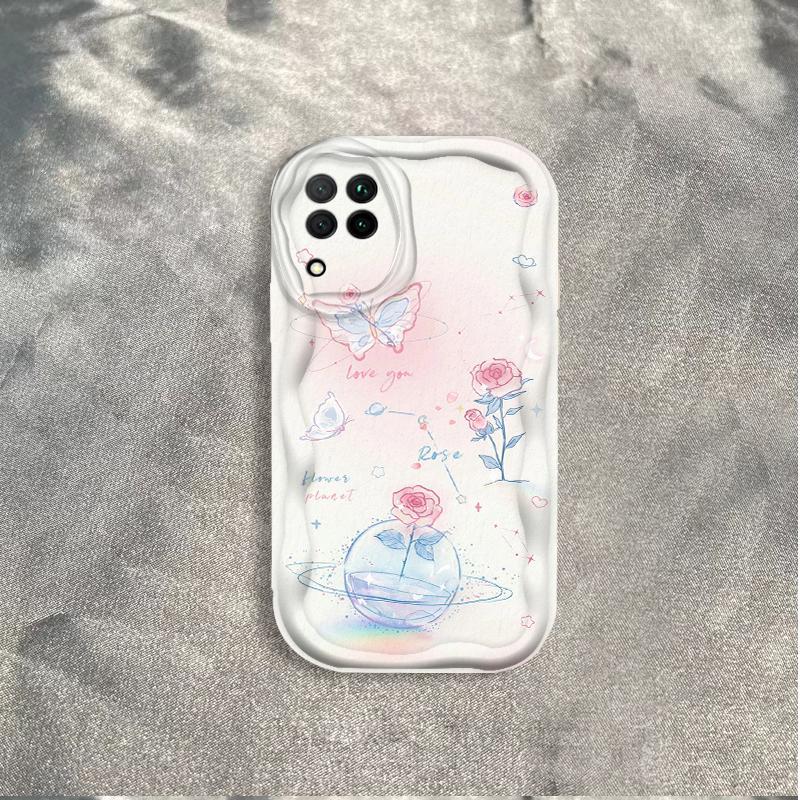 Thích Hợp Cho Samsung A12 A22 4G M12 3D Thẩm Mỹ TPU Mềm Hoa Tím Hoa Hồng Tulip Ins Phong Cách Chống Sốc Ốp Điện Thoại