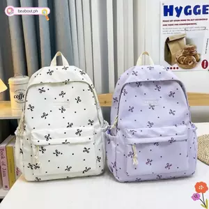 Túi đi học sinh BEABOUT, Túi đi học in nơ Nylon, Túi du lịch túi sách dung tích lớn