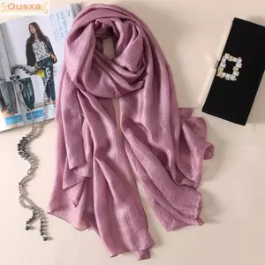 Khăn choàng chống nắng nữ OUSXA, Khăn choàng trơn nữ bằng vải lanh màu tinh khiết, Khăn quấn đầu lông cỡ lớn Hijab