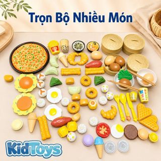 Set Đồ Ăn Nhà Bếp KidToys 88 Món - Bộ Thực Phẩm Mô Phỏng Cho Bé Chơi Nấu Ăn