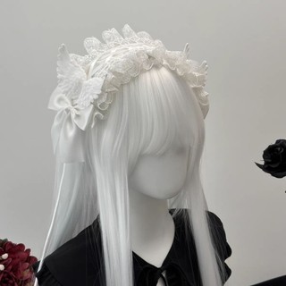 Mũ đội đầu Cosplay WKPFR893, Gothic Ribbon Bowknot Lolita Wing Angel Headband, Phụ kiện tóc quấn đầu ren ngọt ngào