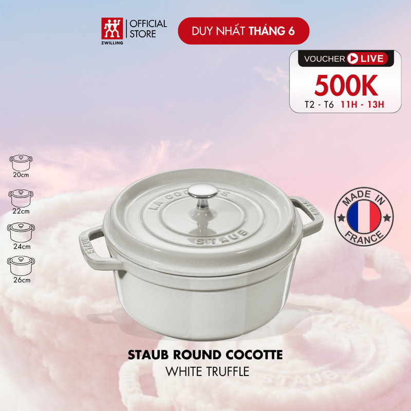 Nồi gang tráng men STAUB La Cocotte màu White Truffle (20cm/22cm