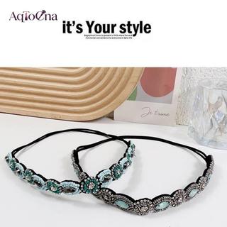 AqToCna Pha Lê Ngọc Cương Bohemian Phụ Kiện Tóc Kim Cương Giả Đính Hạt Băng Đô Quấn Tóc Co Giãn Phong Cách Hàn Quốc AqToCna