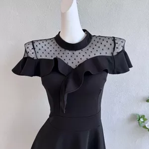 Sản phẩm. Rò rỉ thương hiệu ~ Tủ 6 / 7 tờ ~ Đầm khâu chấm bi gợi cảm cho nữ mùa hè Váy đen nhỏ
