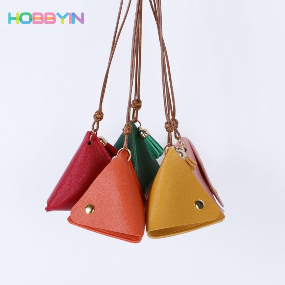 Ví đựng tiền xu bằng da HOBBYIN, Túi đựng tiền xu thay đổi hình tam giác, Thẻ kiểm soát truy cập di động Ví màu trơn