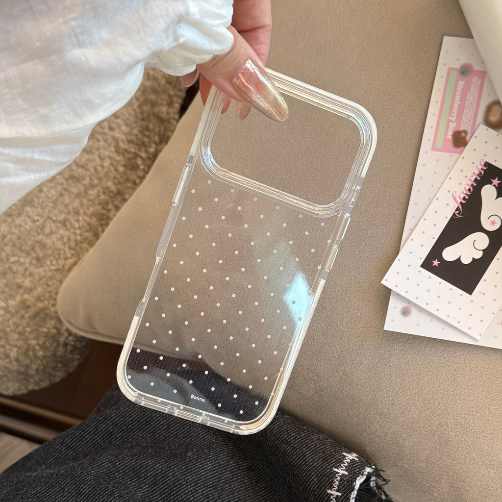 Thiết kế chấm bi màu trơn phong cách ins phù hợp cho iPhone 17 Pro Max với vỏ bảo vệ màn hình 16, 15, 14, 13, 12 và 11 0SAB