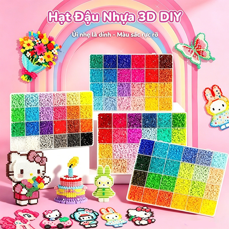 【Hàng hot】Hạt xếp DIY nhiều màu – 2.6mm an toàn – Dễ ghép – Bé thỏa sức tạo thú, nhân vật, chữ cái