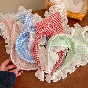 HNKMP Thời Trang Thanh Lịch Ren Kẻ Sọc Tam Giác Băng Đô Quấn Tóc Cho Nữ Cô Gái Tính Khí Ngọt Ngào Tóc Phụ Kiện Tóc.