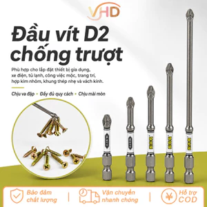 Bộ 5 Đầu Vít D2 Chống Trượt - Thép Hợp Kim Cứng Cao - Từ Tính Mạnh Chống Va Đập - Đầu Chữ Thập Dùng Cho Máy Khoan