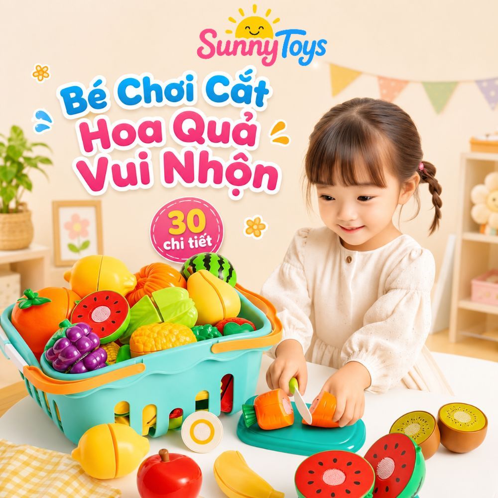 Set Rau Củ Quả Cắt Ghép SunnyToys 30 Chi Tiết - Bé Tập Cắt, Ghép Và Chơi Nhà Bếp