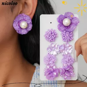 Bộ Bông Tai Hoa NICOLOO, Hạt Ngọc Trai Bông Tai Hoa Acrylic Nhẹ, Bông Tai Hoa Nhiều Màu Sắc Mặc Hàng Ngày