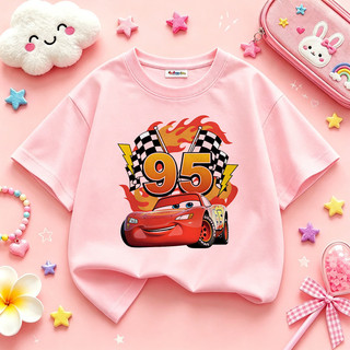Áo Thun Trẻ Em Bé Trai Gái In Lightning McQueen 95, Áo Bông Ngắn Tay Hè Phong Cách Hoạt Hình Size 3-12 Tuổi COD