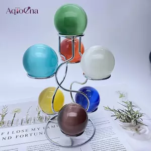 AqToCna Quả Cầu Pha Lê Trứng Thạch Anh Đứng Kim Loại Hình Cầu Giá Đỡ Nhiều Màu Pha Lê Bóng Hiển Thị Đế Có Thể Đặt Bảy Quả Bóng AqToCna