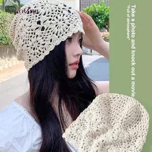 AqToCna Thoáng Khí Rỗng Mũ Dệt Kim Hoa Mũ Nồi Thông Thường Thời Trang Mùa Hè Hoa Cotton Thoáng Khí Skullies Tấm Che Nắng Nữ AqToCna