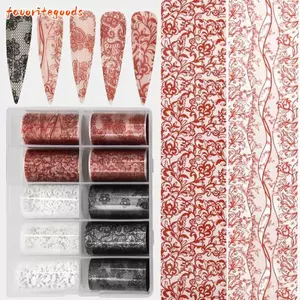 FAVORITEGOODS Miếng Dán Móng Tay, Giấy Dán Móng Tay Laser Đen Trắng, Thiết Kế Ren Chuyên Nghiệp Hiệu Ứng Kim Sa Lấp Lánh Giấy Chuyển Ba Chiều Làm Móng Tay DIY