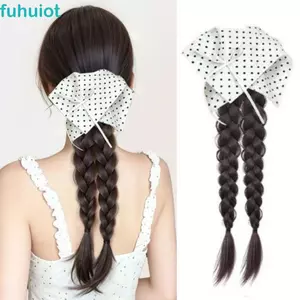 Phần mở rộng đuôi ngựa bện đôi FUHUIOT, Kẹp móng vuốt chuối tổng hợp thanh lịch Tóc giả đuôi ngựa, nơ thời trang dài chấm bi tự nhiên chấm bi đuôi ngựa Bộ tóc sử dụng hàng ngày