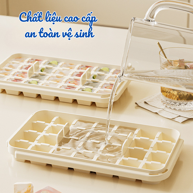 Hộp Làm Đá 84 Viên Tự Động HomeMate 3 Tầng Có Nắp Đậy, Khay Làm Đá Viên Kèm Hộp Đựng Tiện Lợi
