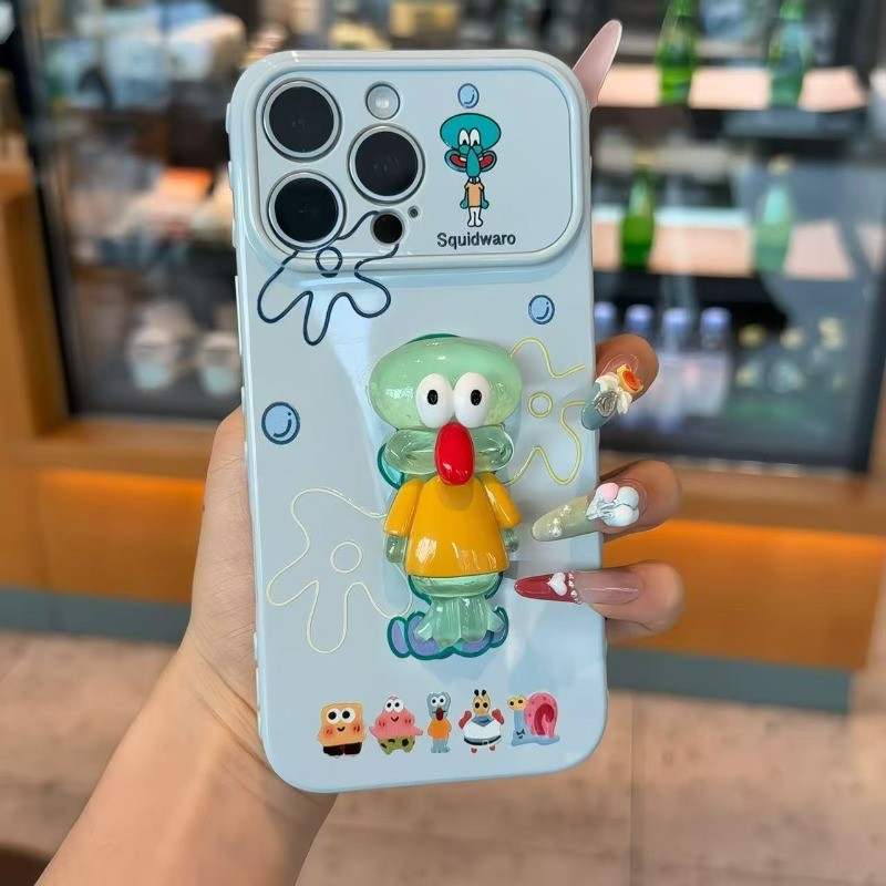 Vỏ điện thoại iPhone búp bê Spongebob ba chiều siêu dễ thương Vỏ cao su mềm iP - 11/12/13/14/15/16/17/Plus/Air/Pro/Max