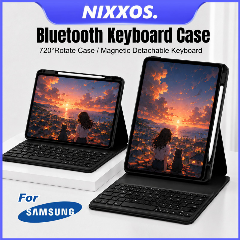 NIXXOS Dành Cho Samgsung Galaxy Tab 720° Hộp đựng bàn phím xoay có khe cắm bút Vỏ Acrylic trong suốt có bàn phím Bluetooth cho S10 / S10 Plus / S10FE / S9 / S9FE / S9 Plus / S8 / S7 / S7 FE / A9 Plus