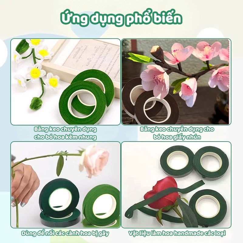 Băng Keo Sáp Quấn Cành Hoa Handmade – Băng Dính Làm Hoa Len, Hoa Kẽm Nhung DIY Màu Xanh Đậm Cao Cấp
