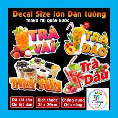 Decal TRÀ TẮC trang trí quán nước, dán tường, tủ kiếng chống nước, đã cắt bế sẵn - chỉ cần lột ra và dán