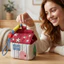 FAVORITEGOODS Ví đựng tiền xu nhà đỏ, Túi đựng tai nghe móc khóa dung lượng lớn Kawaii, Túi trang điểm Mini họa tiết thêu đa năng dễ thương đa năng