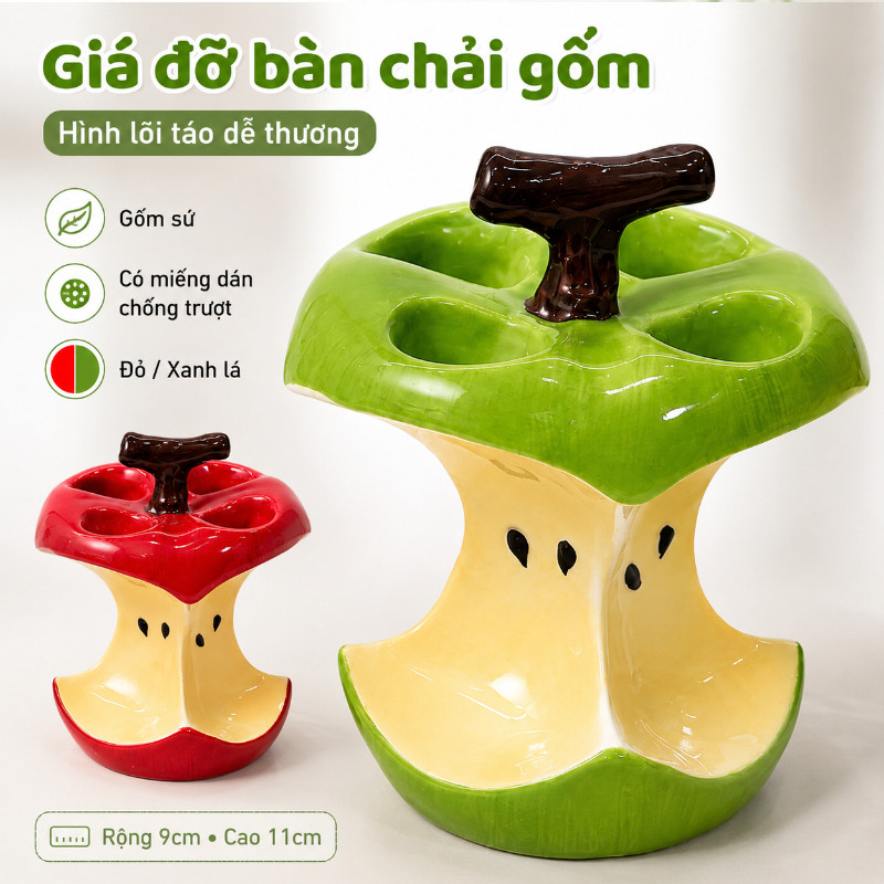 Sáng Tạo Apple Shape Giá Đỡ Bàn Chải Đánh Răng Gốm,Giá Đựng Bàn Chải Trang Điểm 4 Lỗ,Phụ Kiện Phòng Tắm