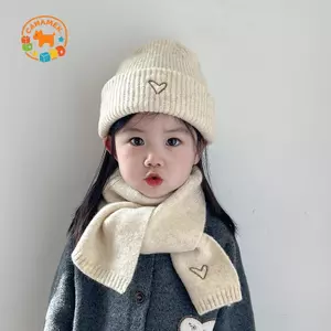 CANAMEK Mũ Và Khăn Trẻ Em Bộ Hai Mảnh Thu Đông Phong Cách Hàn Quốc Mũ Dệt Kim Cho Bé Len Ấm Áp Áo Chui Đầu Mũ Khăn CSF