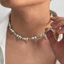 Nam Punk Ngọc Trai Choker - Bạc Đinh Tán Inox Đính Hạt Ngọc Trai Giả - Hip-Hop Dạo Phố Trang Sức