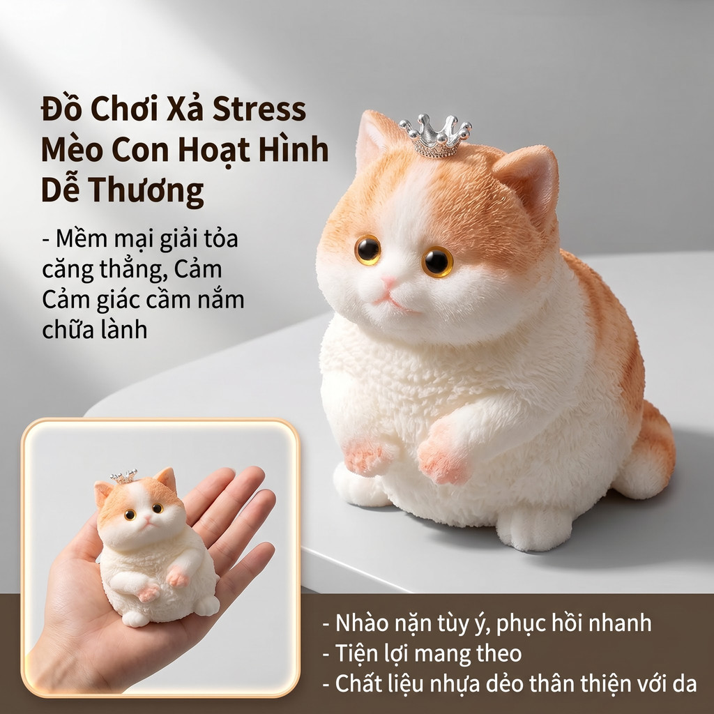 Mèo mũm mĩm silicon mềm dẻo, phục hồi chậm Silicon, Mềm dính, Giảm căng thẳng, Mỡ cam