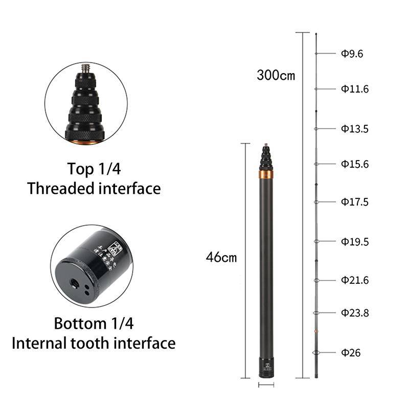 MUQV 3M Sợi Carbon Vô Hình Phiên Bản Mở Rộng Selfie Sti Có Thể Điều Chỉnh Cực Nối Dài Cho Máy Ảnh Toàn Cảnh Insta360 Camera Hành Động n