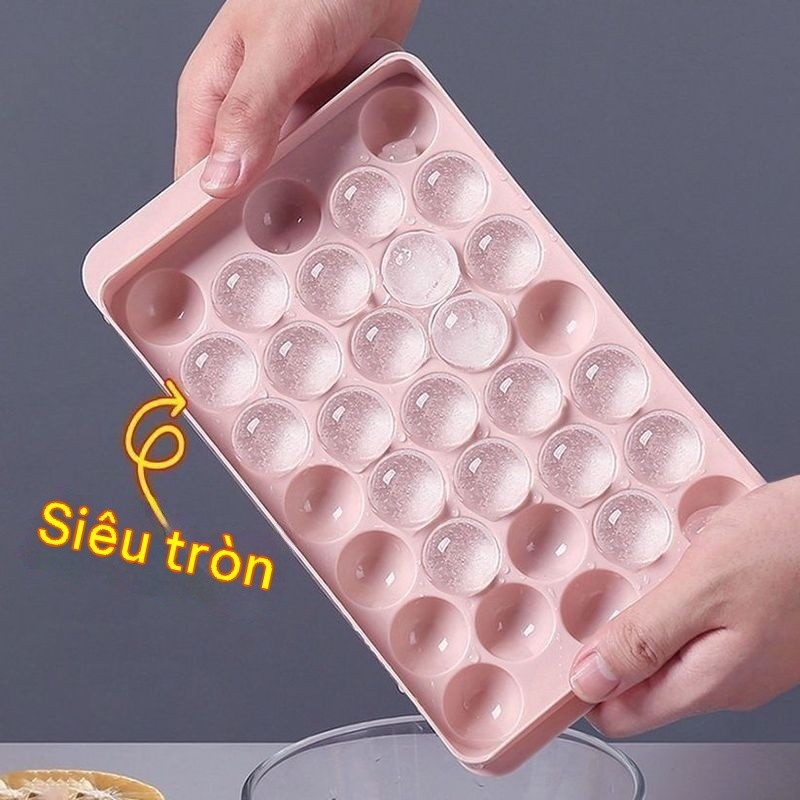 [GIẢM 25%] Khay Silicon Làm Đá 33 Viên Tròn Có Nắp 2.5cm An Toàn Thực Phẩm Dễ Lấy Xếp Chồng Uống Bia Cocktail Trái Cây