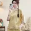 2025 Rời Thêu Vải Lanh Cotton Top Quần Áo Nữ Văn Học Nút Phong Cách Dân Tộc Màu Sắc Tương Phản Ba Phần Tư Tay Áo Thun 5.26