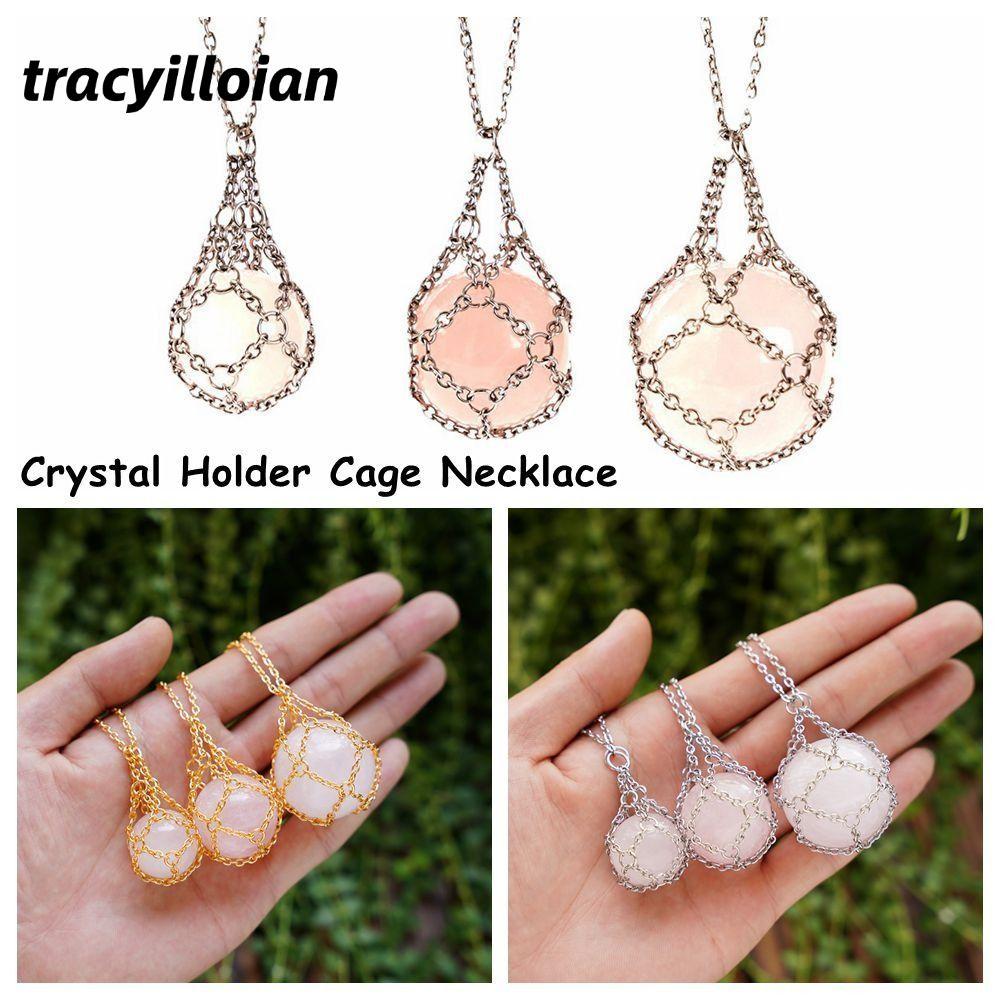 Vòng cổ kim loại pha lê TRACELIOIAN, thiết kế lồng pha lê, phụ kiện giữ đá đồng màu bạc, dùng cho trang phục hàng ngày