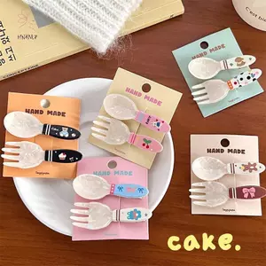 HNKMP 2 Cái / bộ Thời Trang Acrylic Thìa Nĩa Bánh Kẹp Tóc Sáng Tạo Dễ Thương Dubill Kẹp Nổ Kẹp Dành Cho Nữ Cô Gái Phụ Kiện Tóc Kawaii.