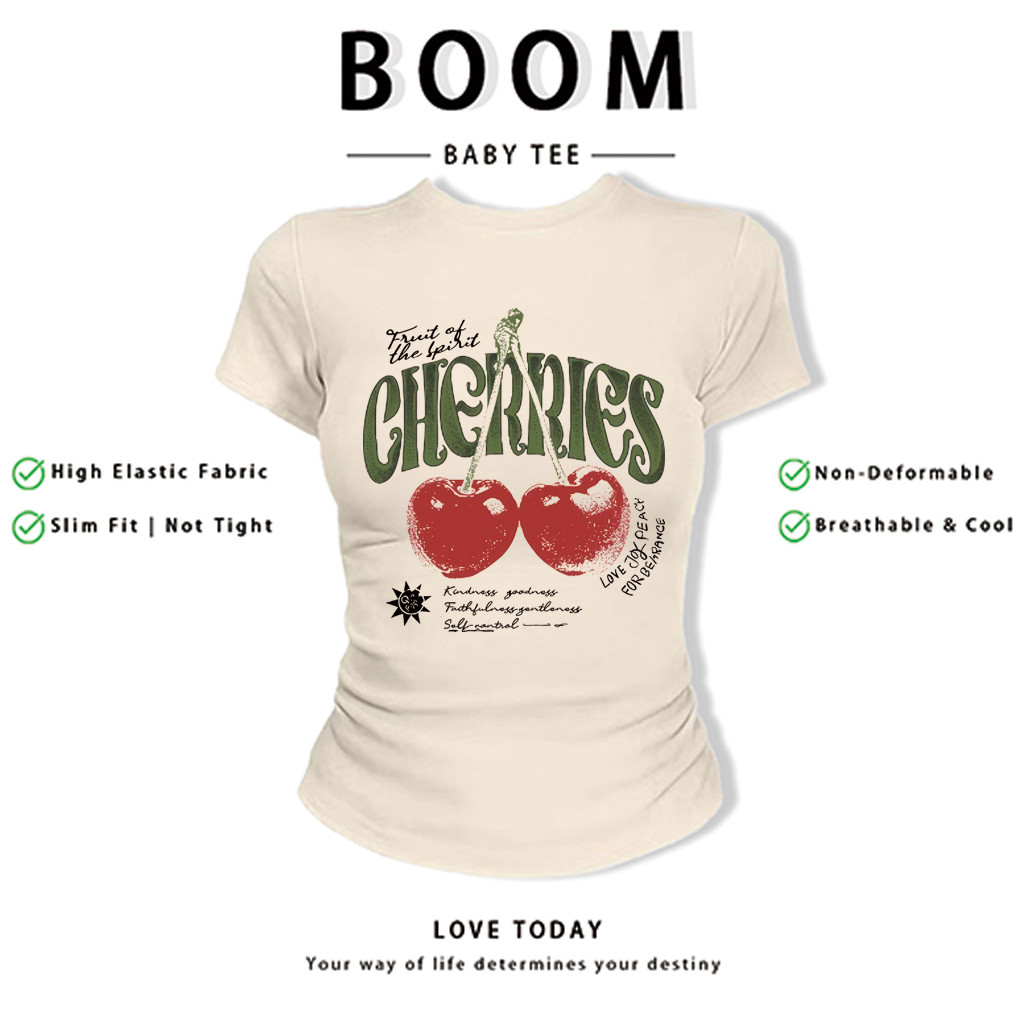 BOOM Áo Baby Tee Nữ Cotton Ôm Body-Áo Thun Ngắn Tay Y2K In Hình PhongCách Mùa Hè, Cổ Tròn Hàng Đầucách hàn quốc phongX08