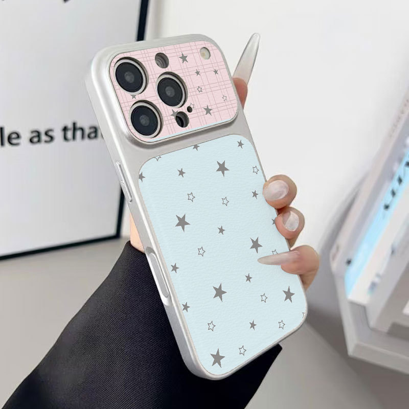 Ốp lưng iPhone mạ điện họa tiết da cho iP 17 16 15 14 13 12 11 Pro Max Plus Xr Xs Max họa tiết ngôi sao