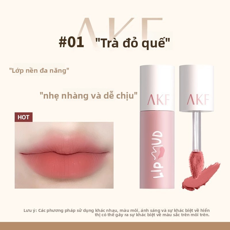 Son bóng Akf|Son môi màu khỏa thân Hàn Quốc|Son bóng môi bão hòa thấp Pseudo-Face dành cho học sinh|Cốc chống dính nhung mờ làm trắng da